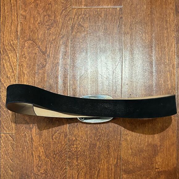 Vintage Streets Ahead Black Suede Belt with Italian Silver Buckle, Size Small main image 7